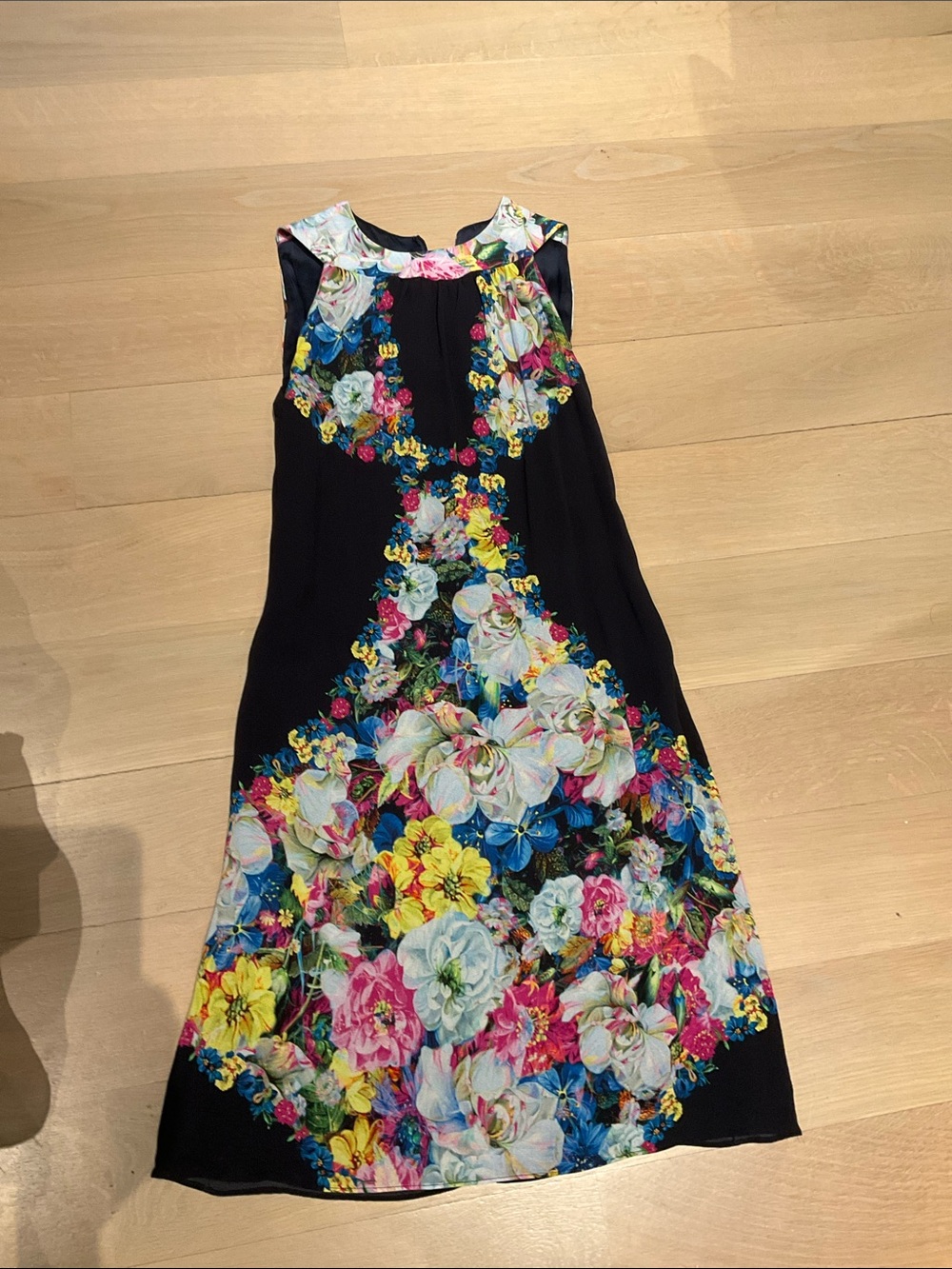 ERDEM navy blue dress with Multicolor Floral Print